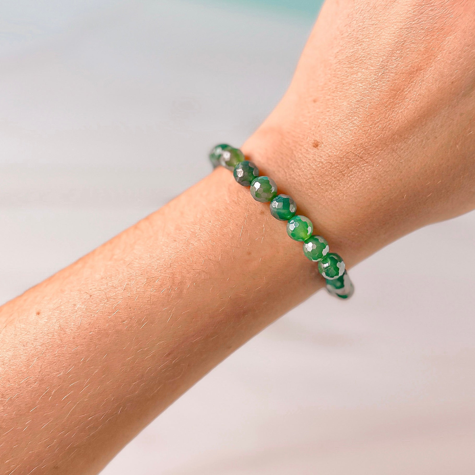 stacker bracelet from featherly in green banded agate