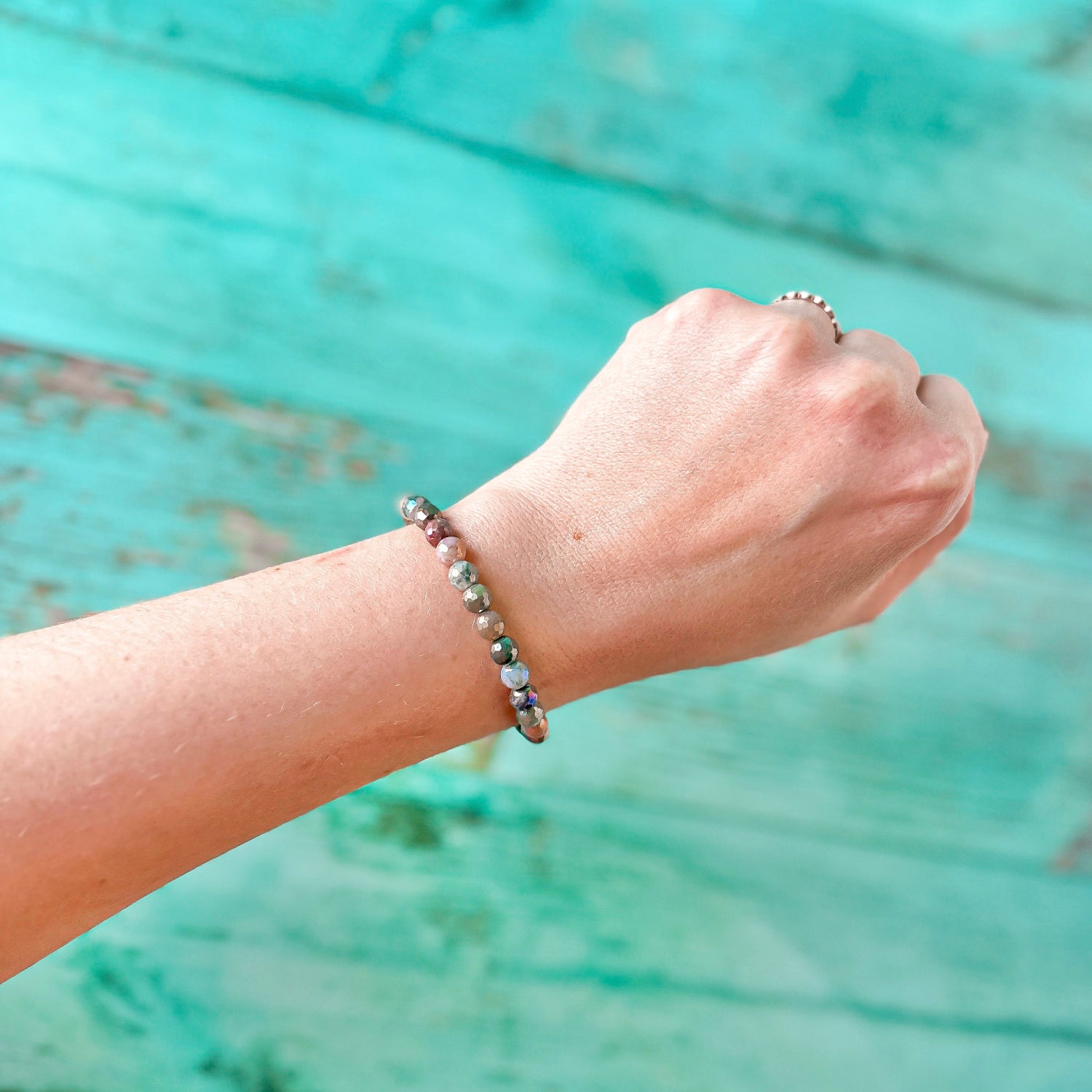 mini stacker bracelet from featherly in mystic indian agate