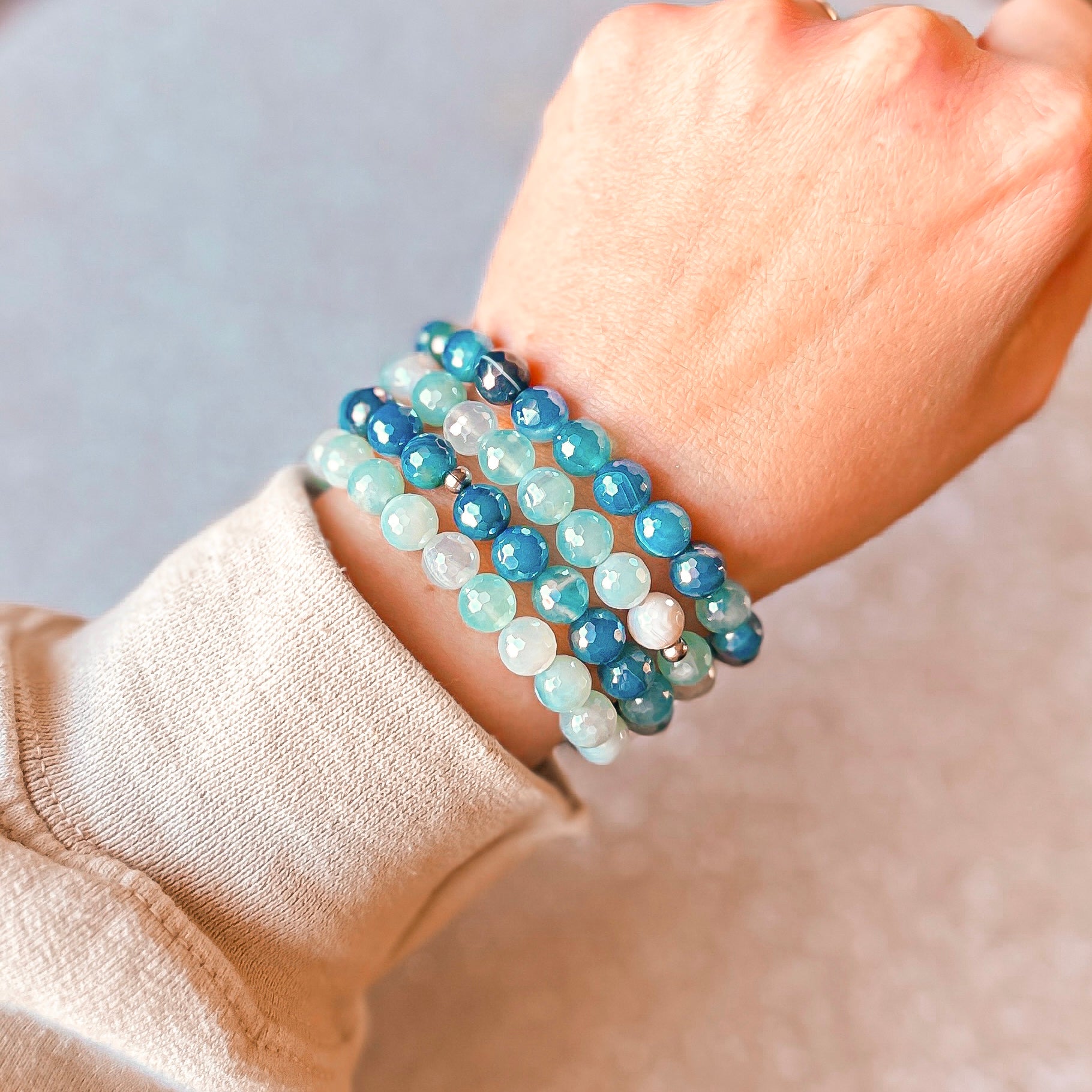 Balance - Light Blue Banded Agate Faceted Stacker Bracelet
