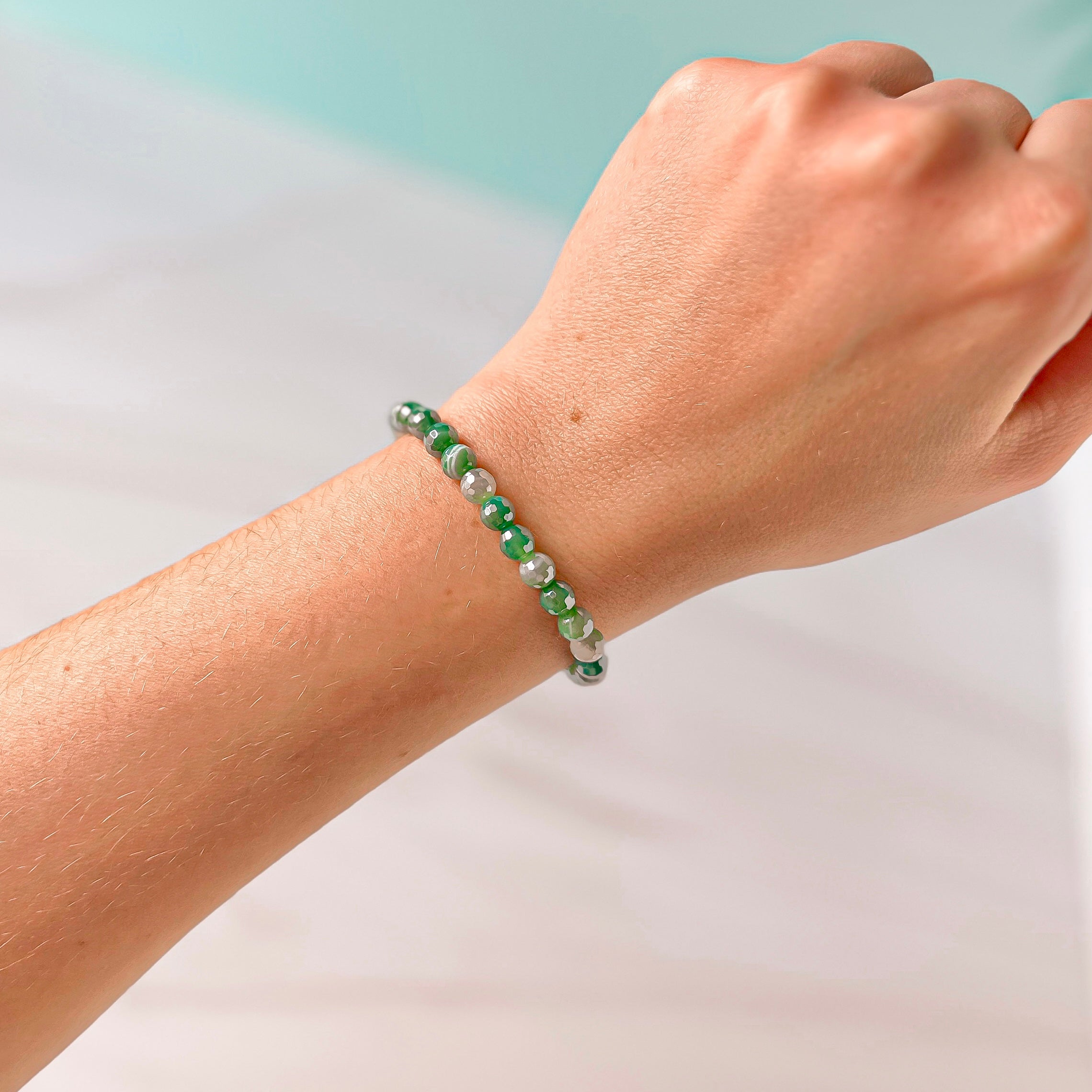 Balance - Green Banded Agate Faceted Mini Stacker Bracelet