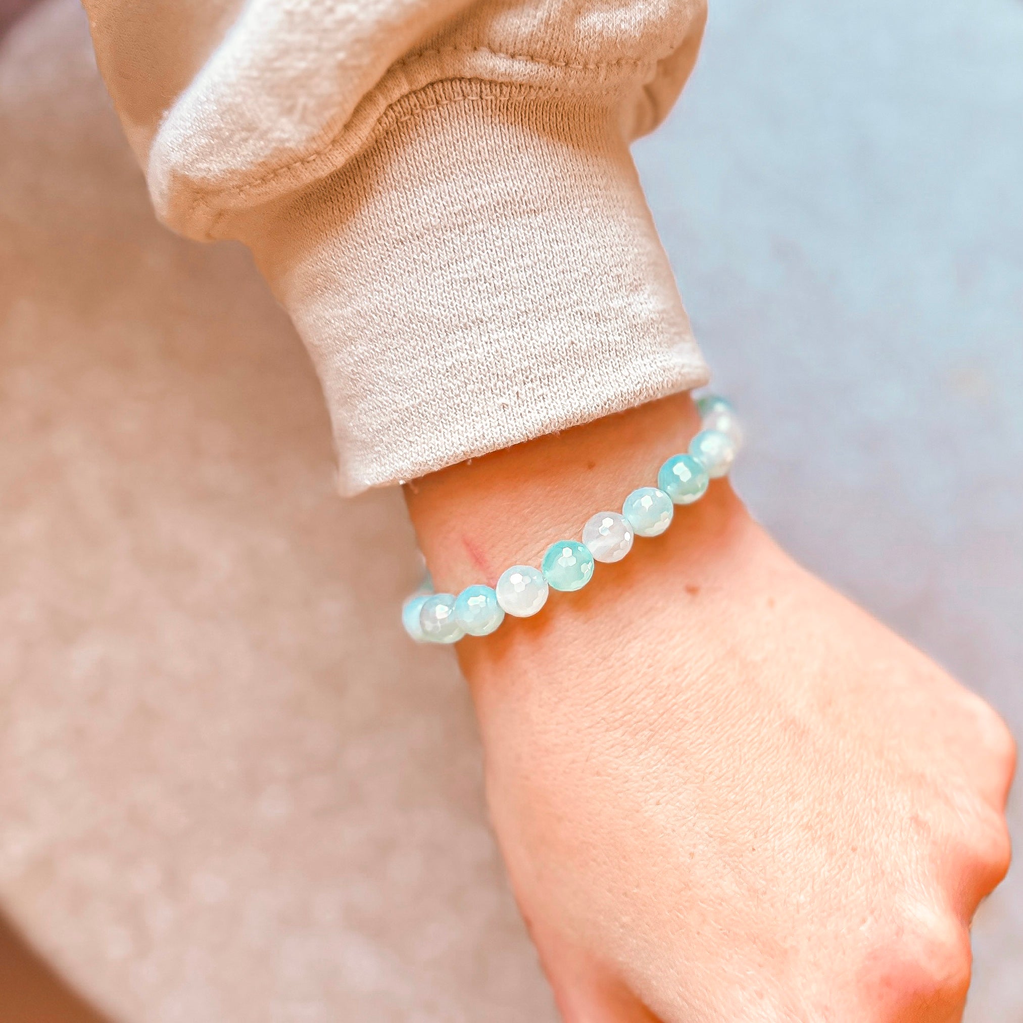 Balance - Light Blue Banded Agate Faceted Stacker Bracelet