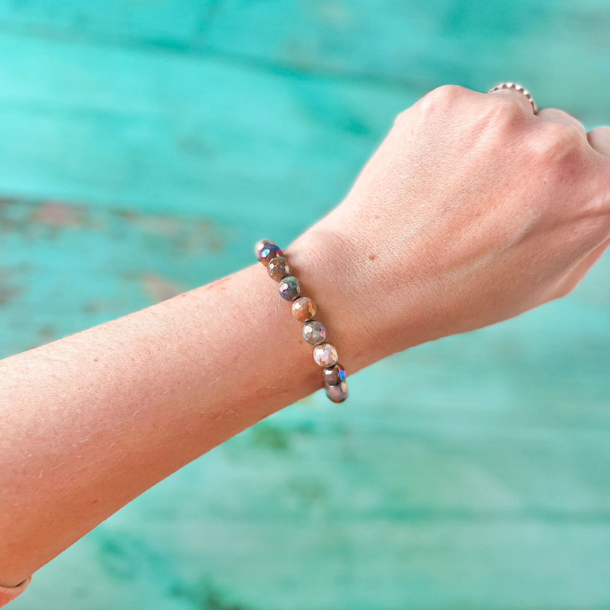 stacker bracelet from featherly in mystic indian agate