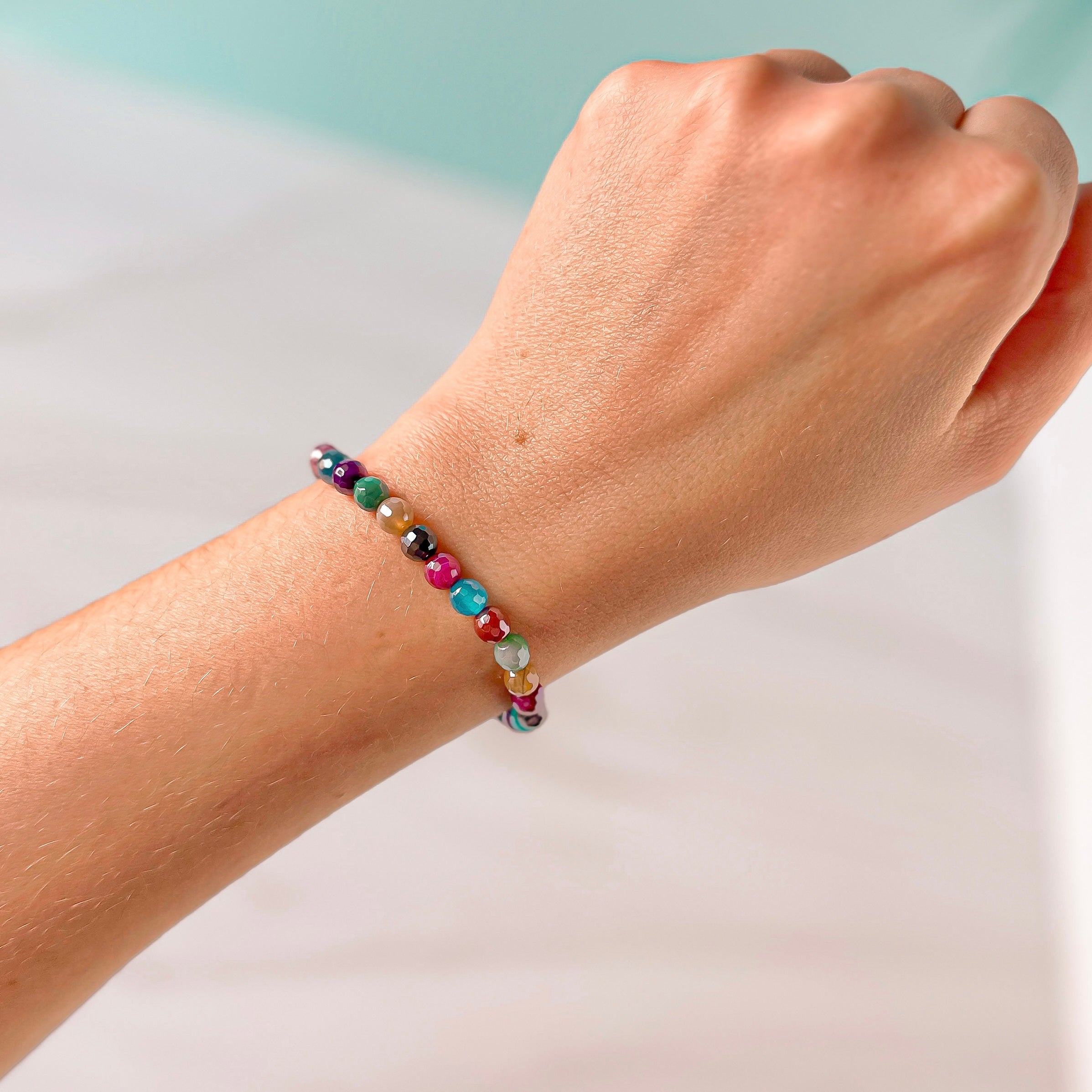 mini stacker bracelet from featherly in rainbow agate