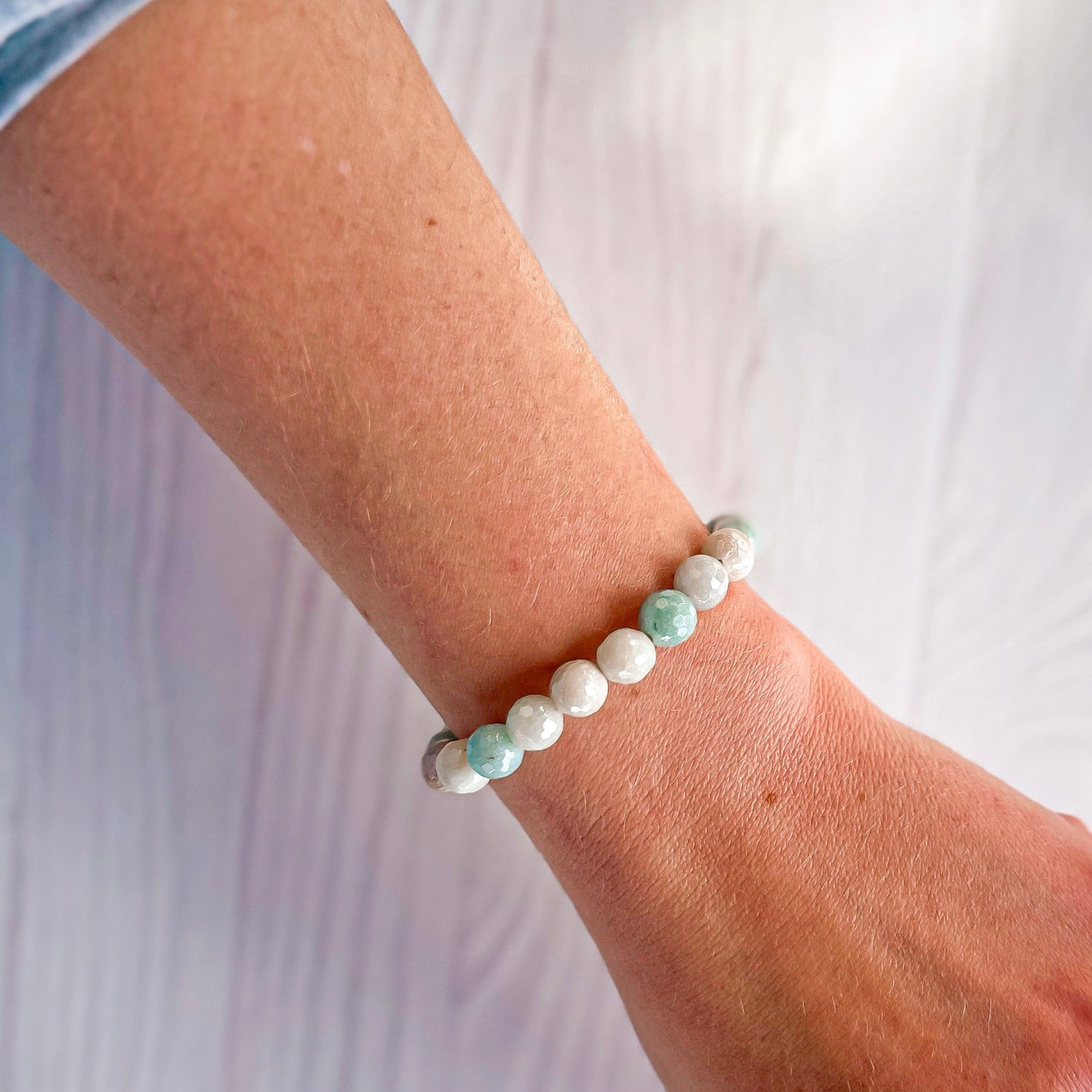 stacker bracelet from featherly in mixed amazonite