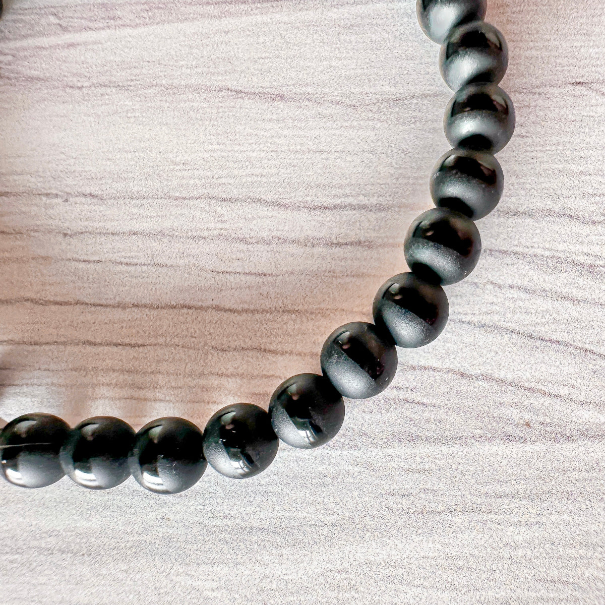 Inner Strength and Stability - Black Onyx Matte Striped Mini Stacker Bracelet