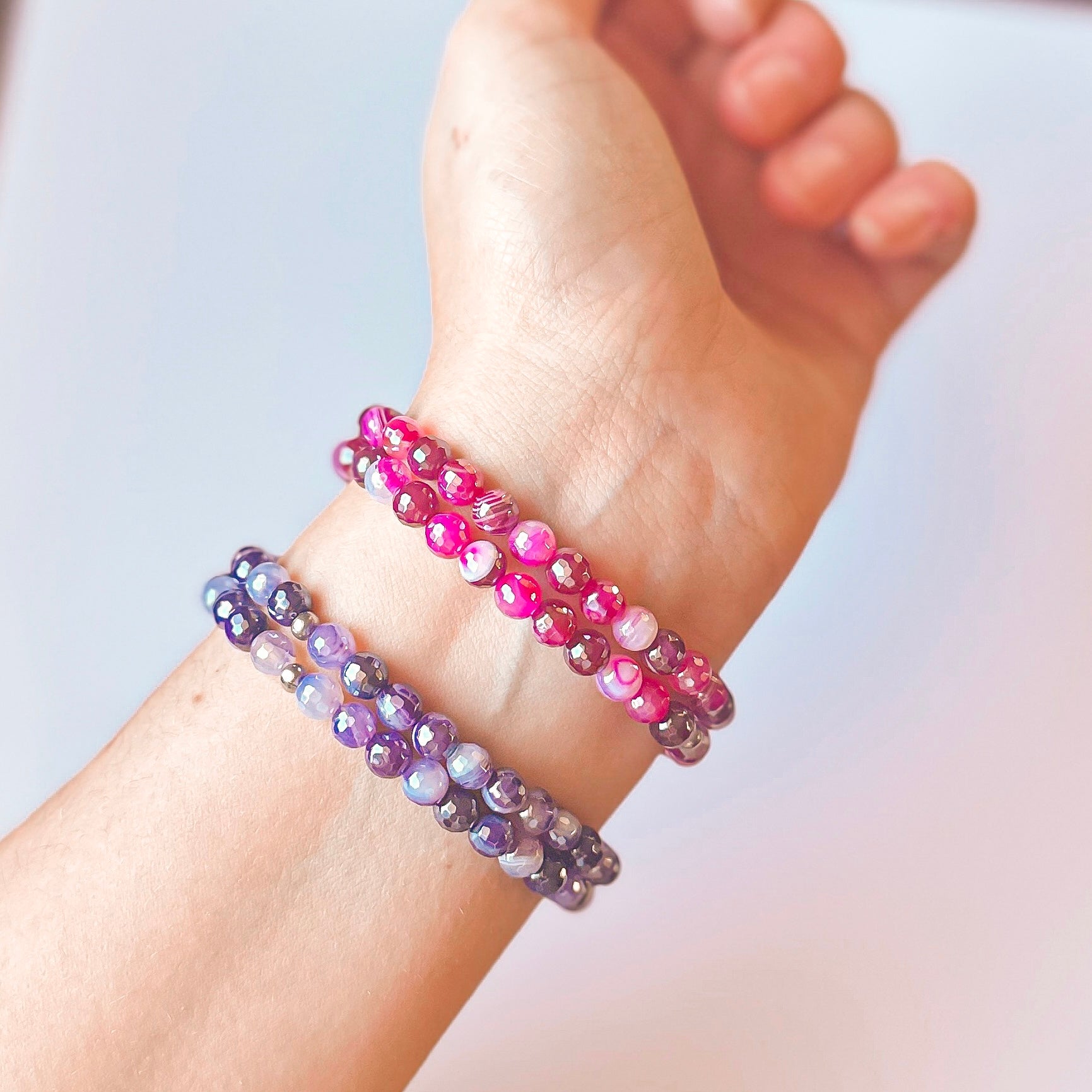 Balance - Fuchsia Banded Agate Faceted Mini Stacker Bracelet
