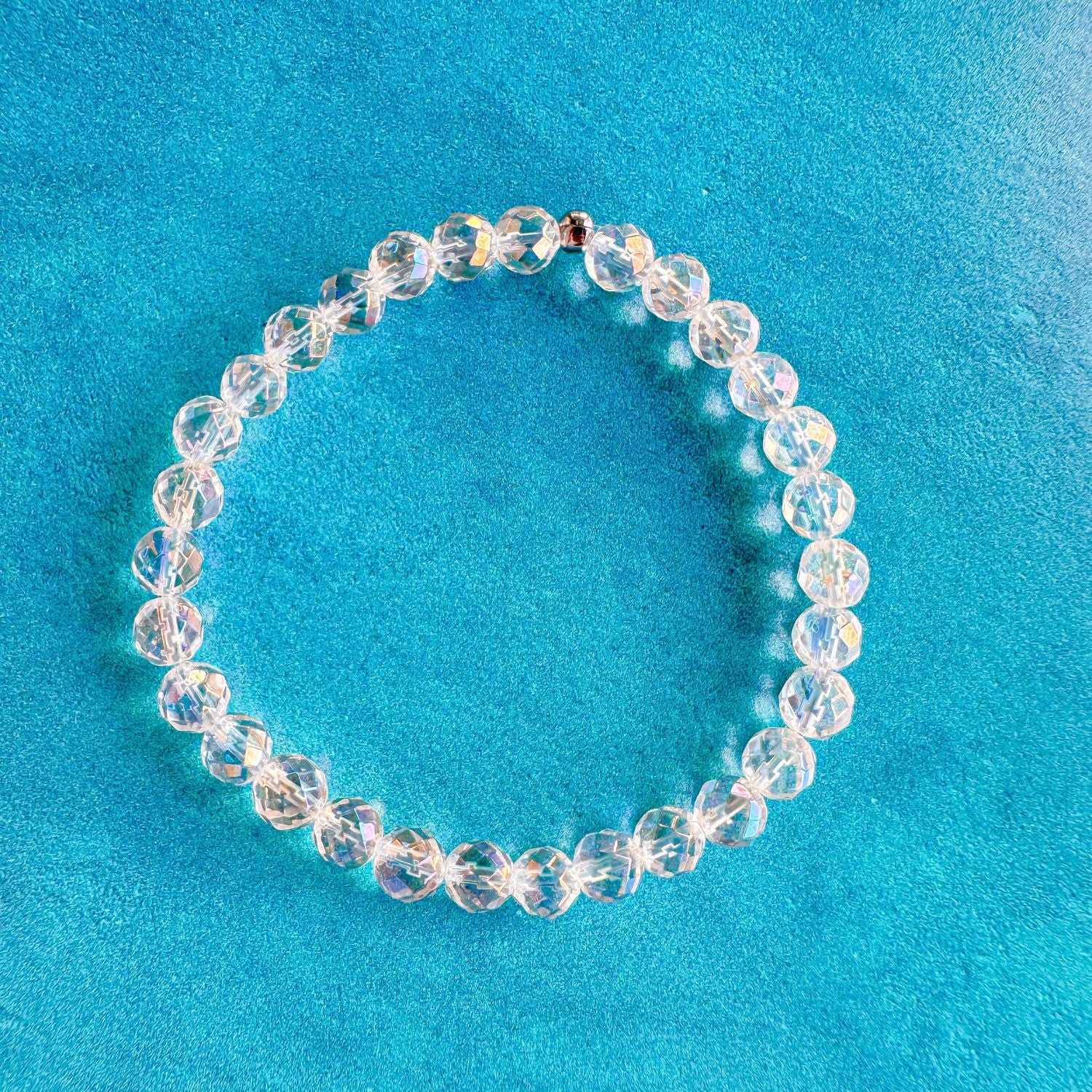 rainbow faceted clear quartz in women's beaded bracelet