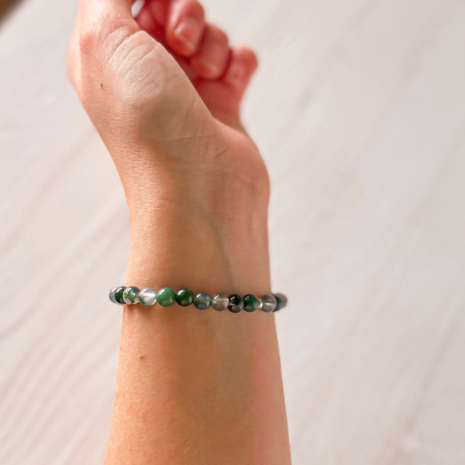 mini stacker bracelet from featherly in moss agate