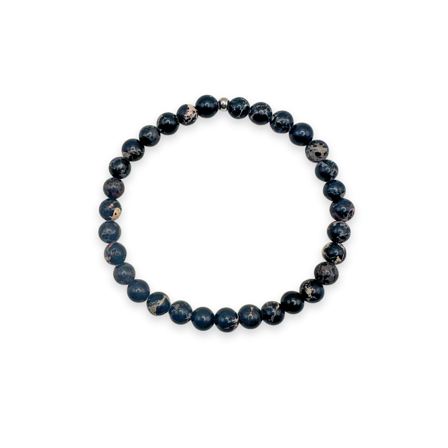 Guy beaded bracelet black impression jasper 6mm mens beaded bracelet