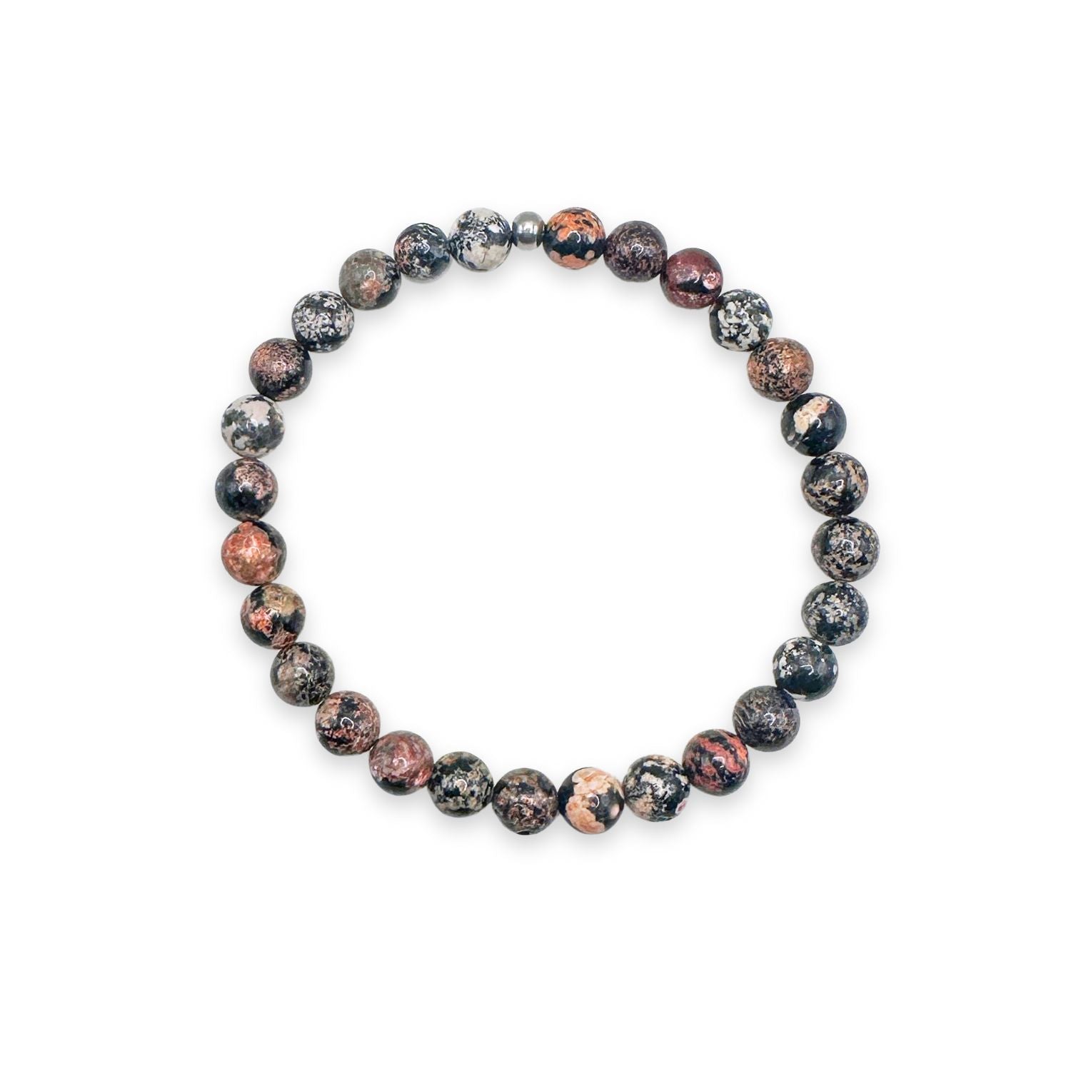 womens beaded bracelet in 6mm black leopard skin jasper from Featherly