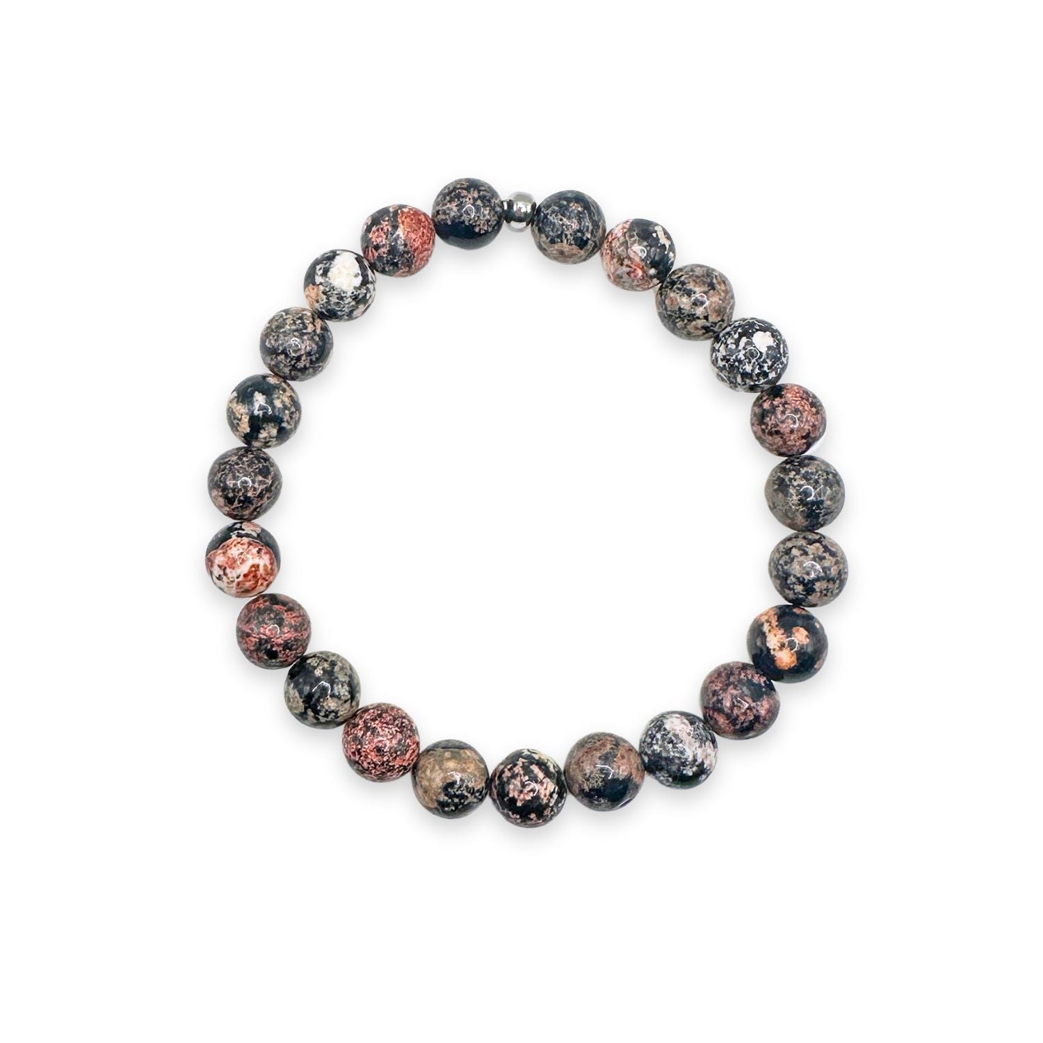 womens beaded bracelet in 8mm black leopard skin jasper from Featherly