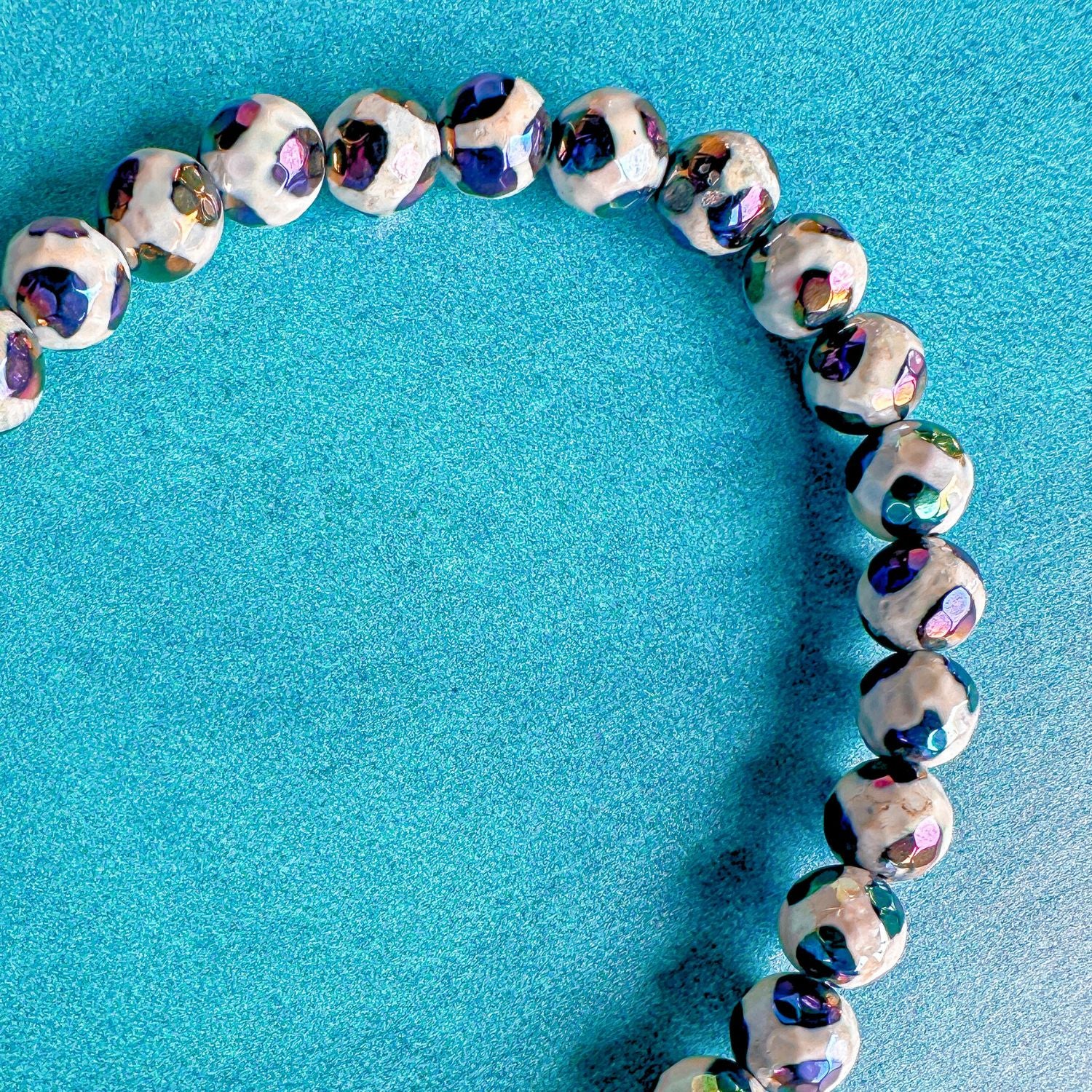 black and white beaded tibetan agate bracelet in 6mm
