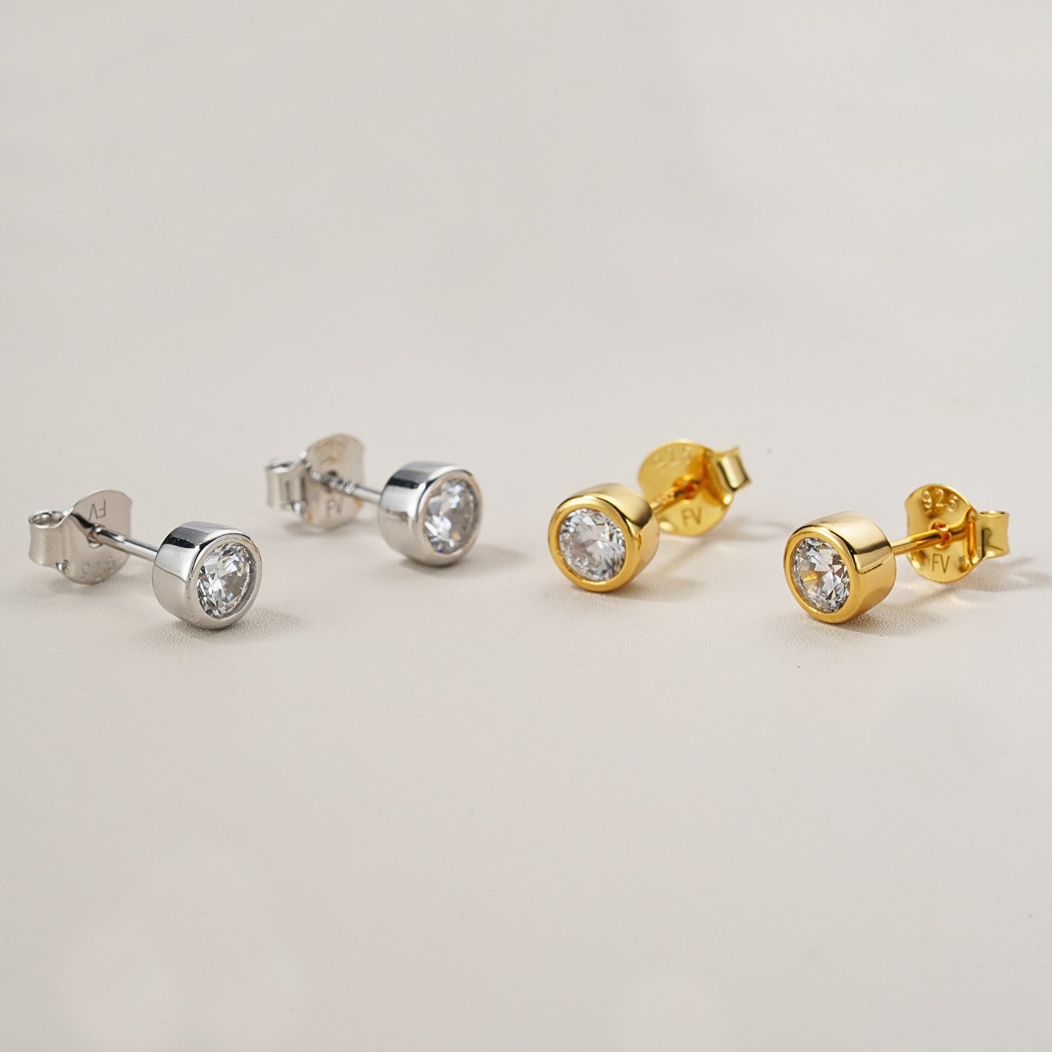 CZ Round Bezel Stud Earrings