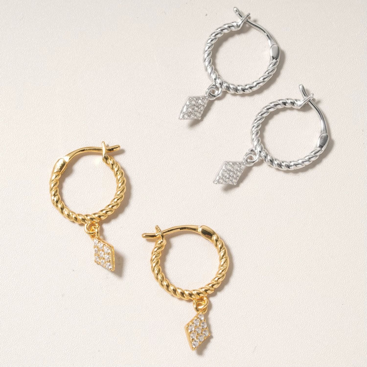 CZ Twisted Huggie Hoop Earrings