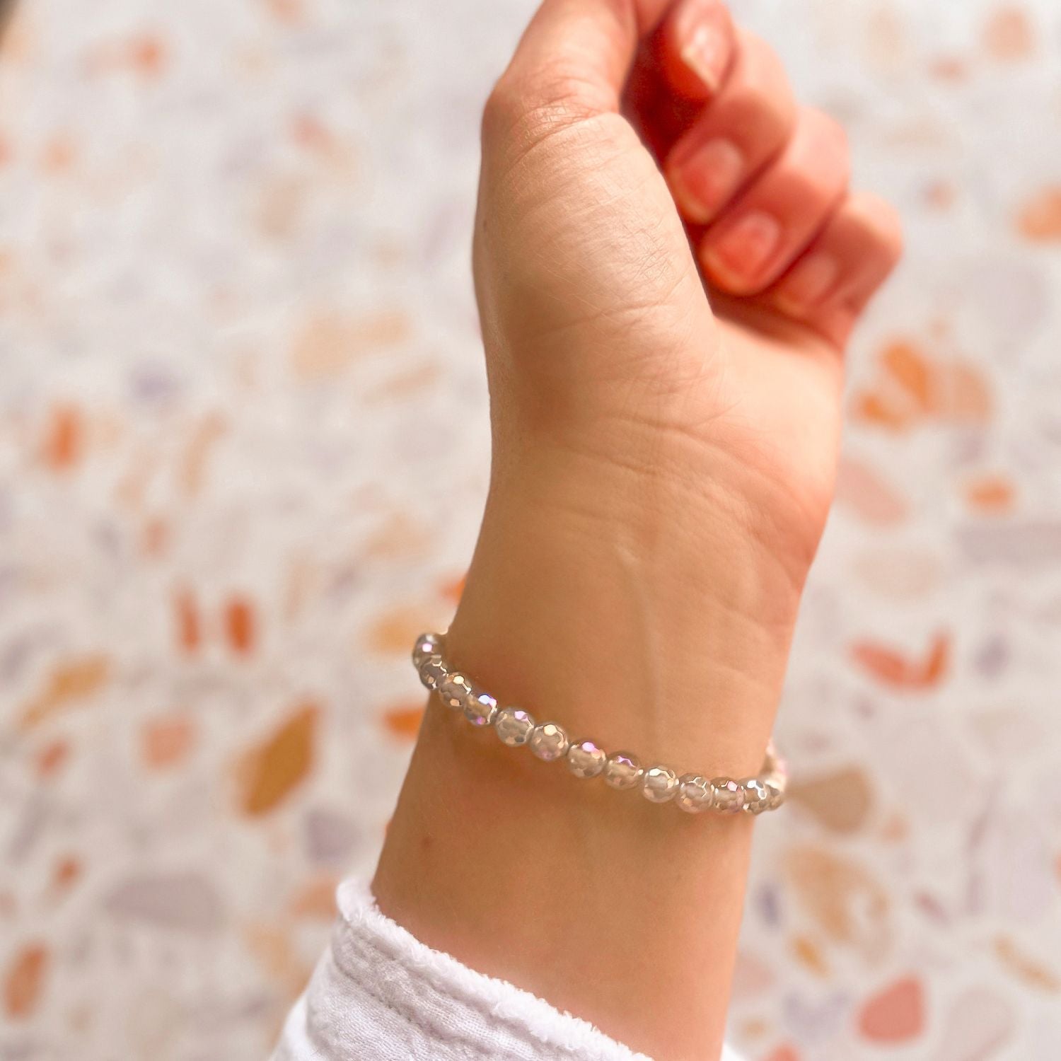 mini stacker bracelet from featherly in champagne gray agate