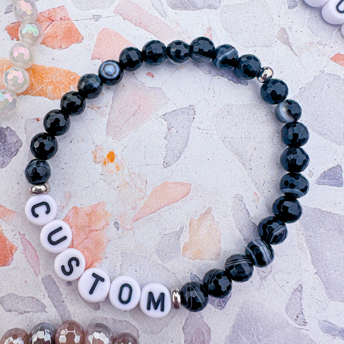Black Striped Agate Mini Personalized Bracelet