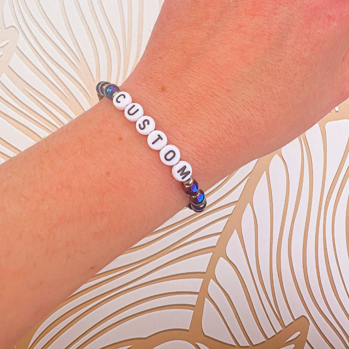 Rainbow Black Agate Mini Personalized Bracelet