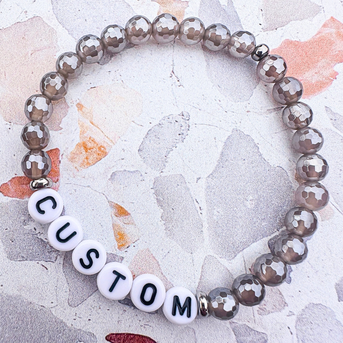 Mystic Gray Agate Mini Personalized Bracelet