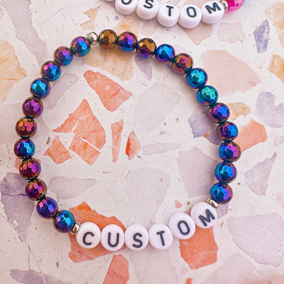 Rainbow Black Agate Mini Personalized Bracelet
