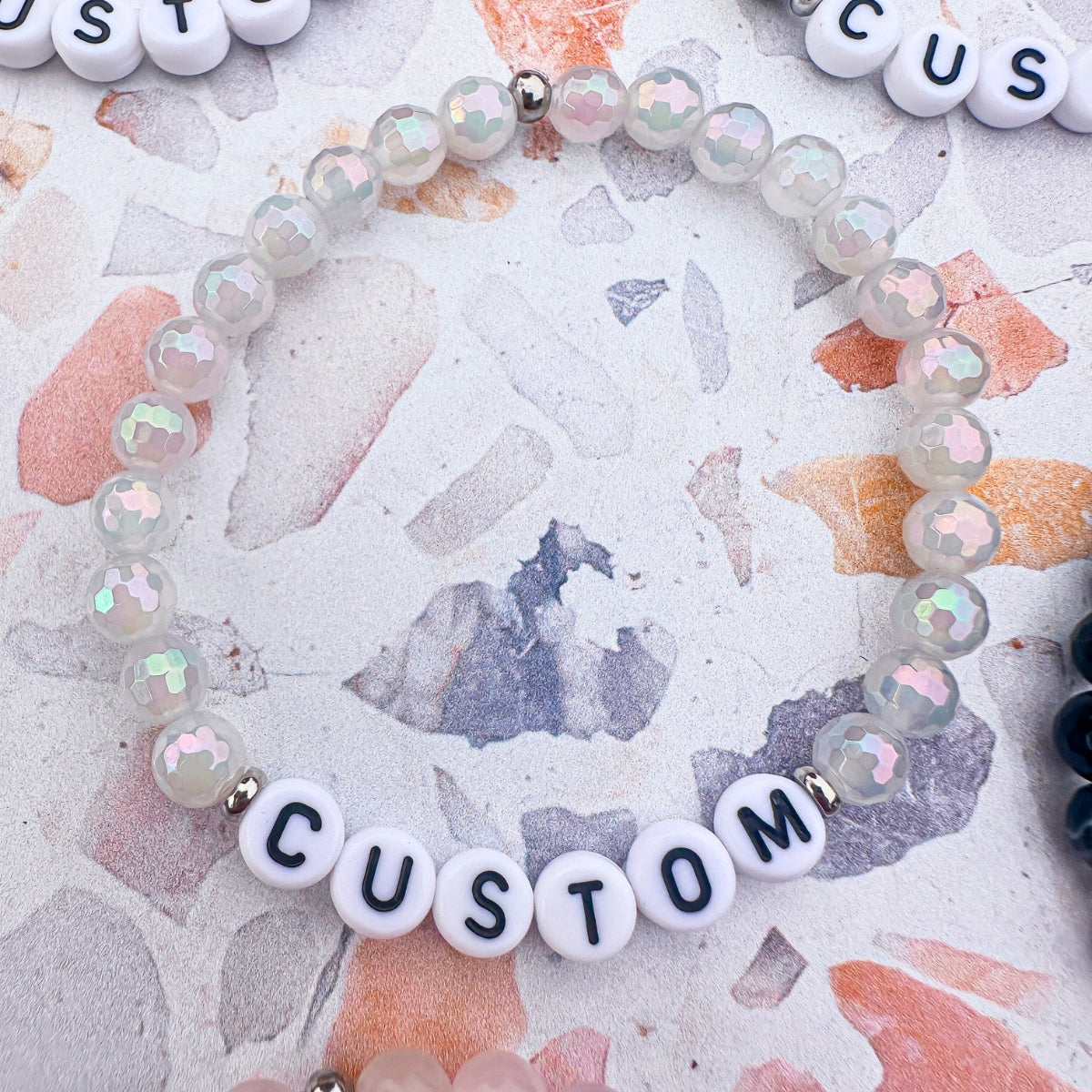 Mystic White Agate Mini Personalized Bracelet