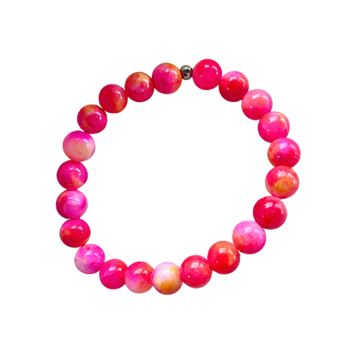 Featherly Pink Sunset Jade Stacker Crystal Gemstone Stretch Beaded Bracelet