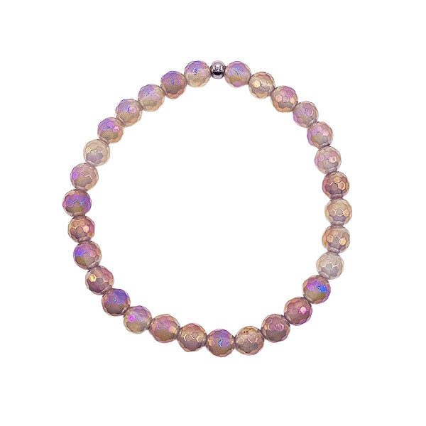 Featherly Champagne Gray Agate Faceted Crystal Gemstone Beaded Mini Stacker Bracelet