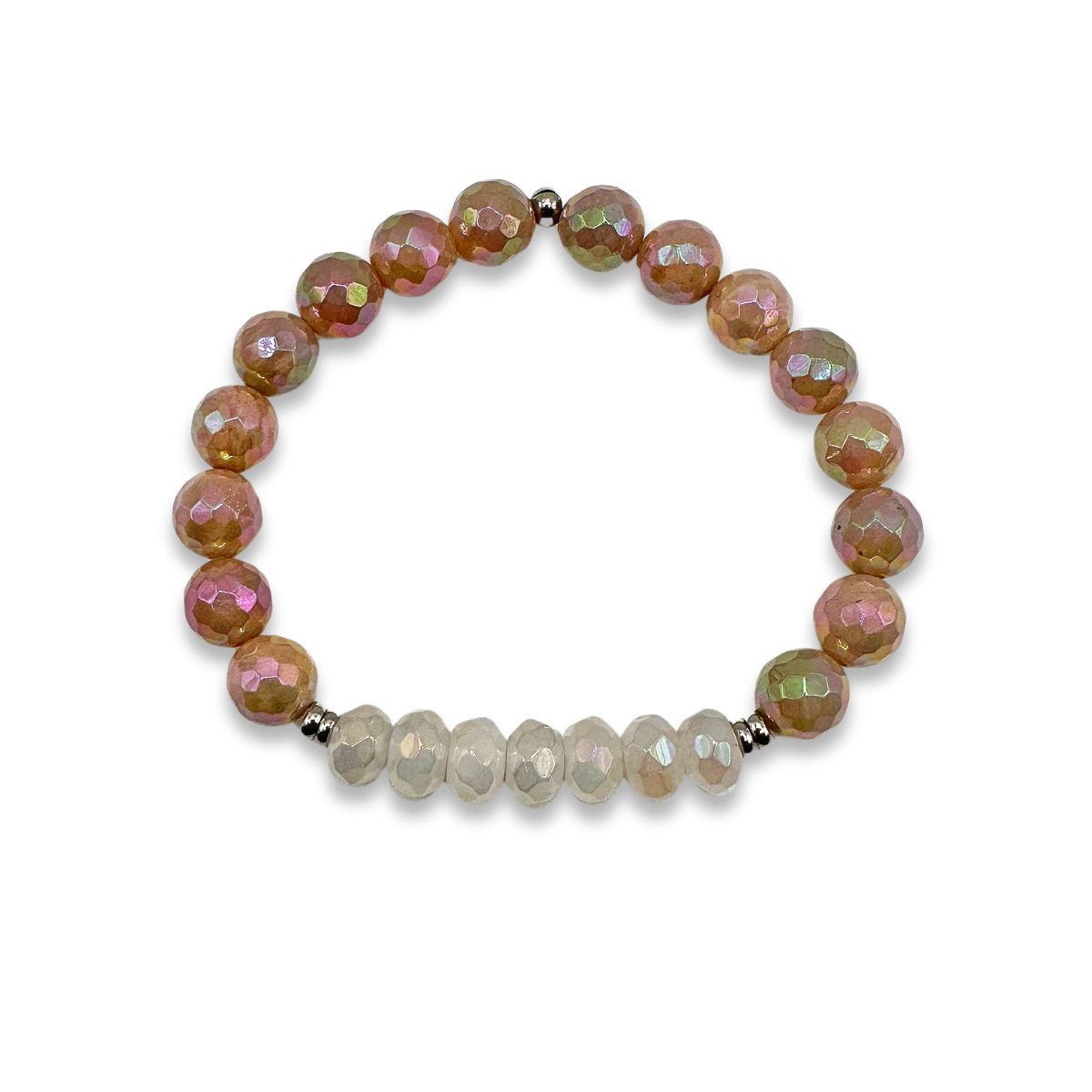 Featherly Positive Purpose Rose Quartz and Peach Moonstone Beaded Stretch Crystal Gemstone Stacker Bracelet