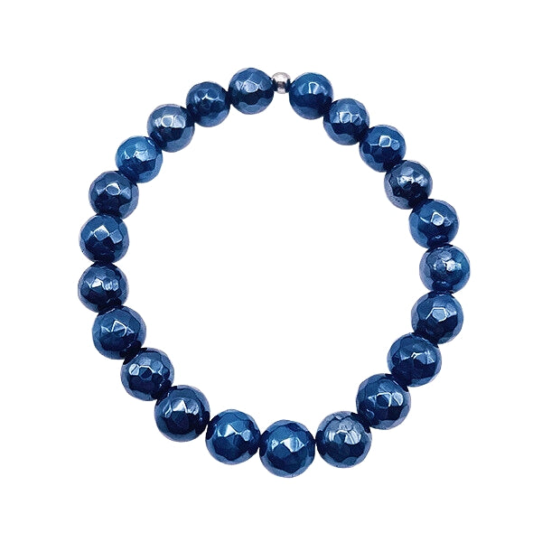 Featherly Navy Agate Faceted Stacker Crystal Gemstone Beaded Bracelet