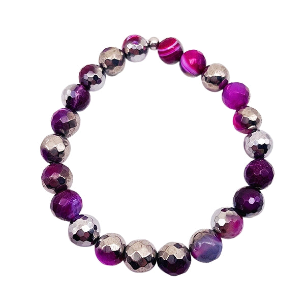 Brave & Bold - Silver Fuchsia Agate Faceted Stacker Mixed Metals Bracelet