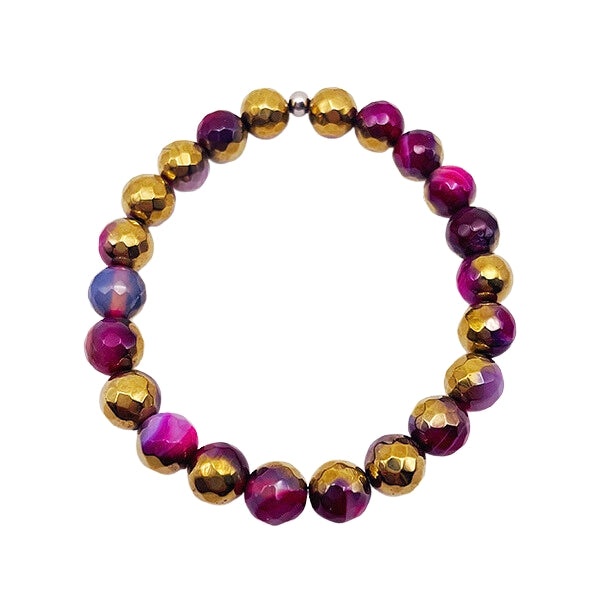 Featherly Mixed Metals Gold Fuchsia Faceted Stacker Mixed Metals Bracelet