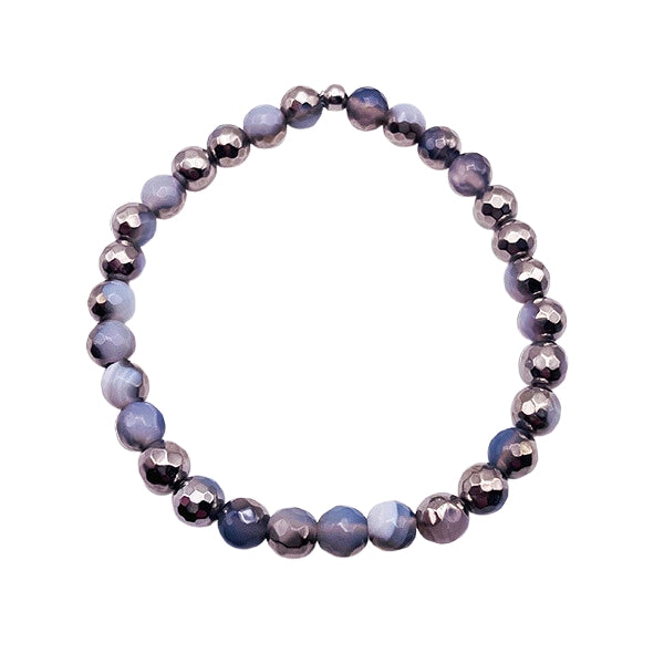 Featherly Mixed Metals Silver Gray Faceted Mini Stacker Crystal Gemstone Bracelet
