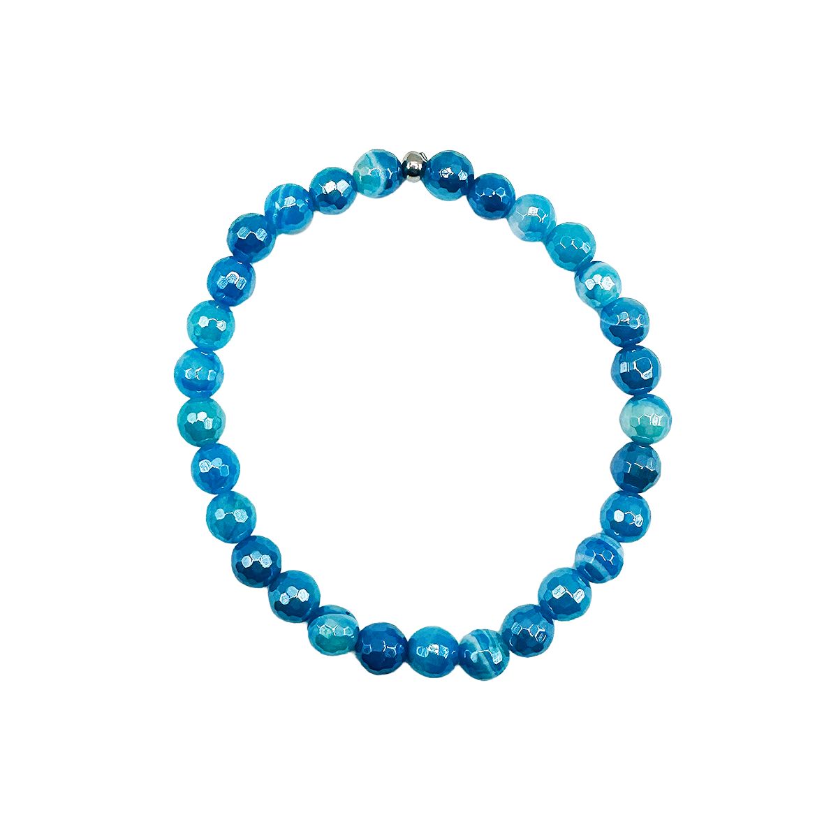 Featherly Blue Banded Agate Faceted Mini Stacker Beaded Gemstone Crystal Bracelet