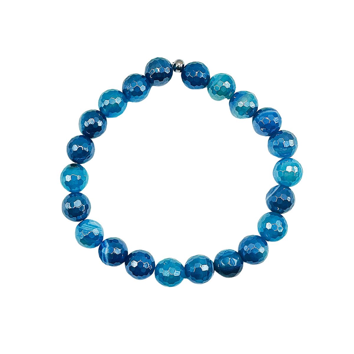 Featherly Blue Banded Agate Faceted Stacker Crystal Gemstone Beaded Bracelet