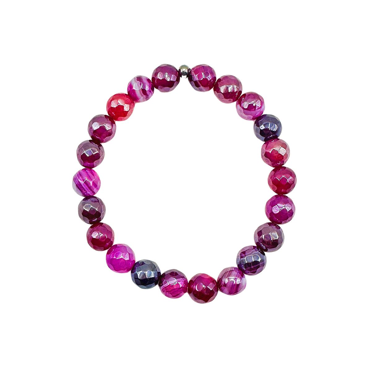 Featherly Fuchsia Banded Agate Faceted Stacker Crystal Gemstone Beaded Bracelet
