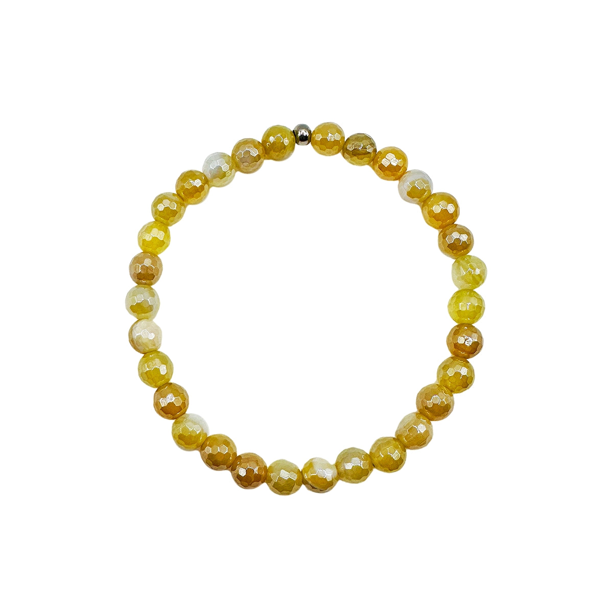 Featherly Yellow Banded Agate Faceted Mini Stacker Crystal Gemstone BeadedBracelet