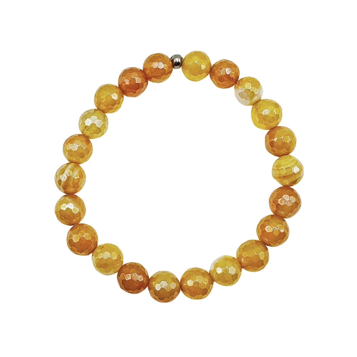 Featherly Yellow Banded Agate Faceted Stacker Crystal Gemstone Beaded Bracelet