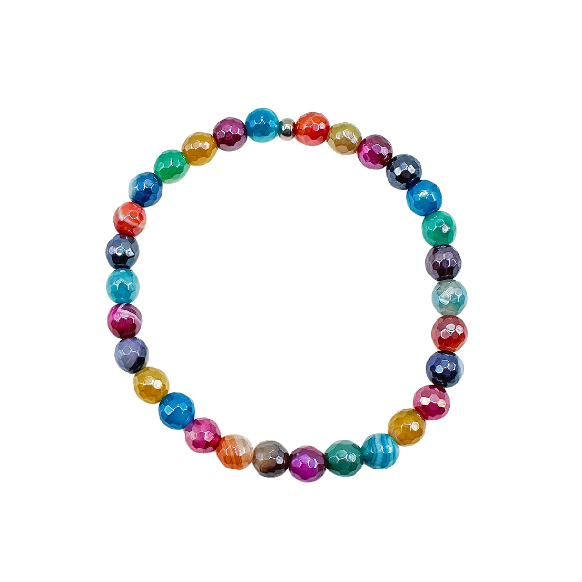 Featherly Rainbow Banded Agate Faceted Mini Stacker Crystal Gemstone Beaded Bracelet