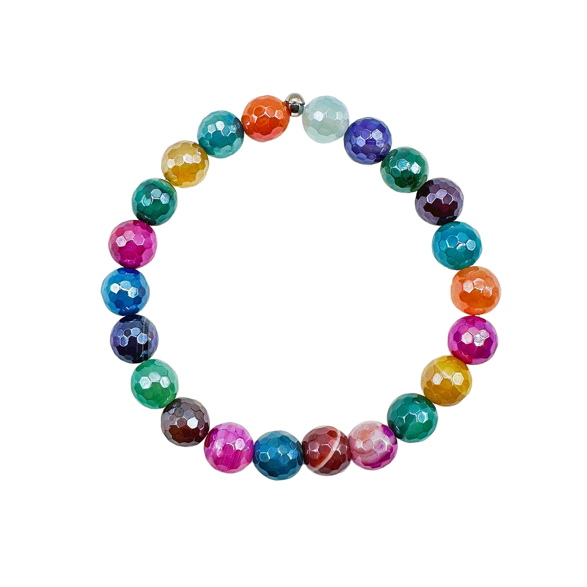 Featherly Rainbow Banded Agate Faceted Stacker Crystal Gemstone Beaded Bracelet