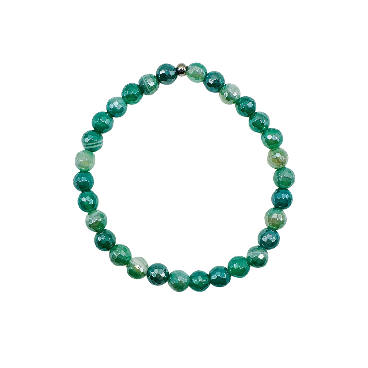 Featherly Green Banded Agate Faceted Mini Stacker Crystal Gemstone Beaded Bracelet