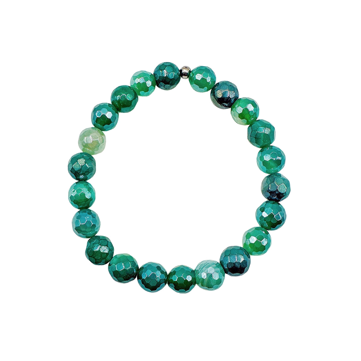 Featherly Green Banded Agate Faceted Stacker Crystal Gemstone Beaded Bracelet