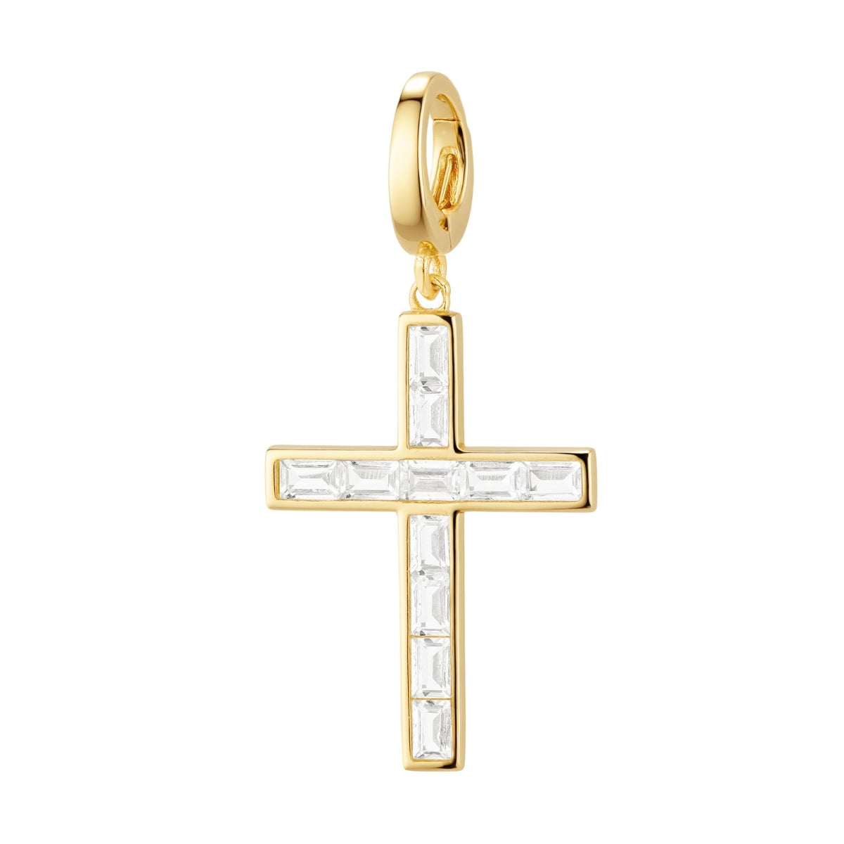 gold cz cross charm for necklace or bracelet from featherly - clip on charms