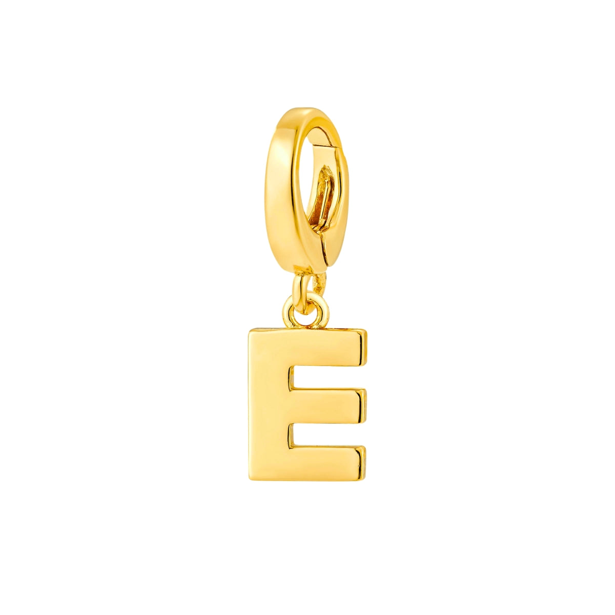 gold initial E charm for necklace or bracelet from featherly - clip on charms