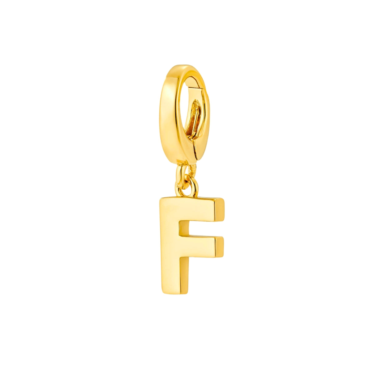 gold initial F charm for necklace or bracelet from featherly - clip on charms