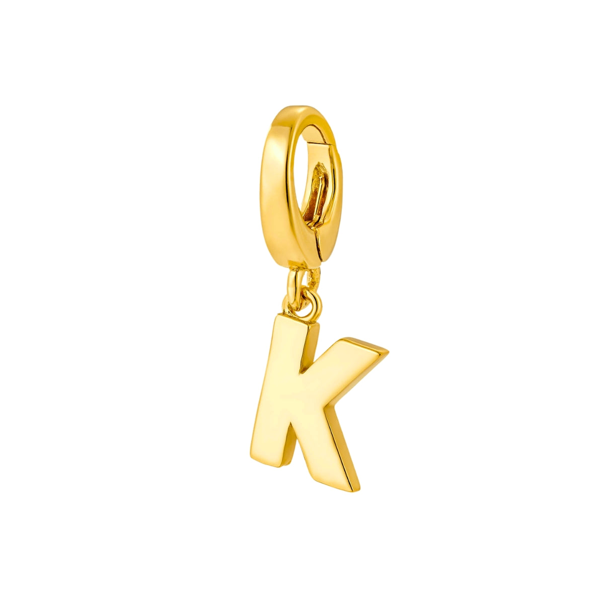 gold initial K charm for necklace or bracelet from featherly - clip on charms