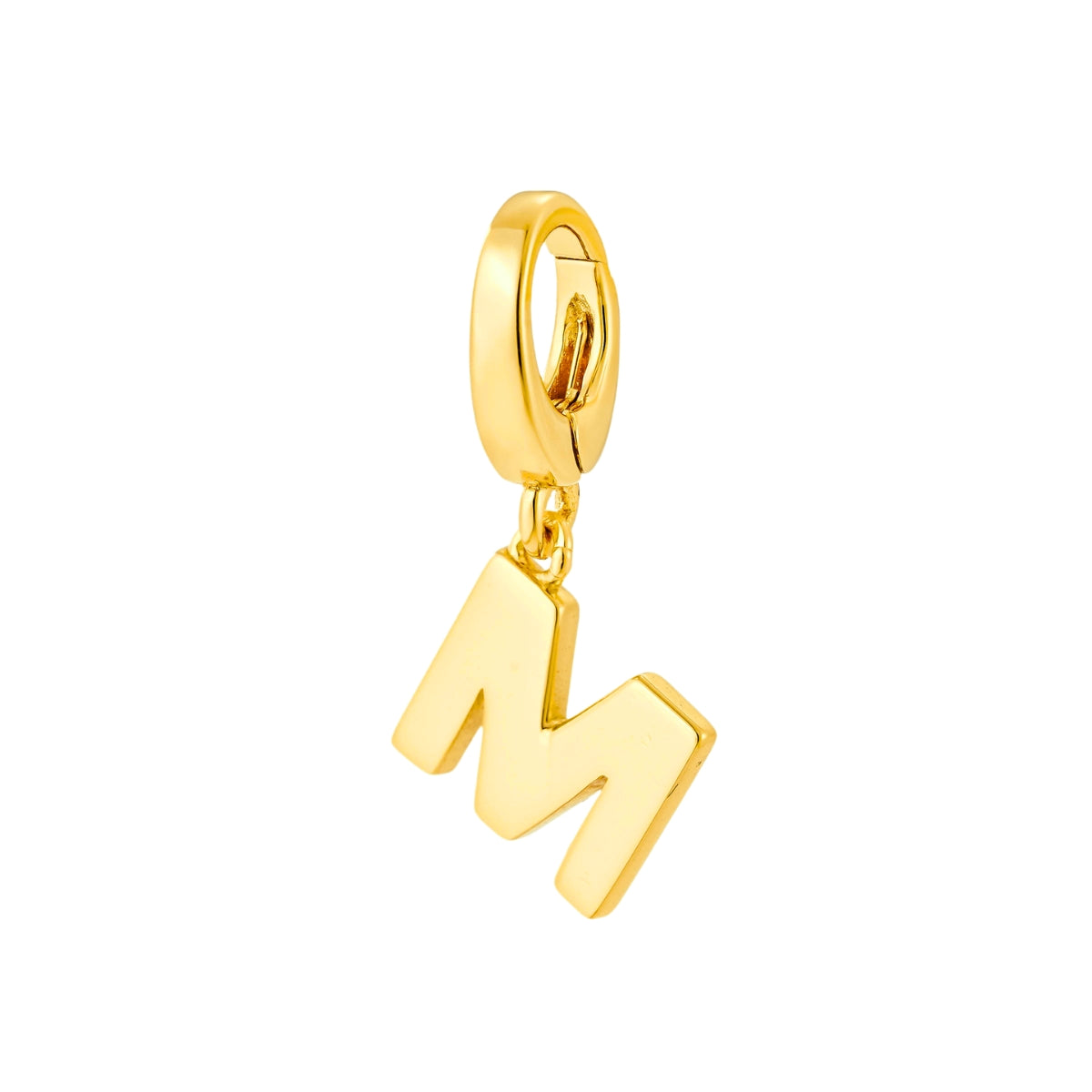 gold initial M charm for necklace or bracelet from featherly - clip on charms