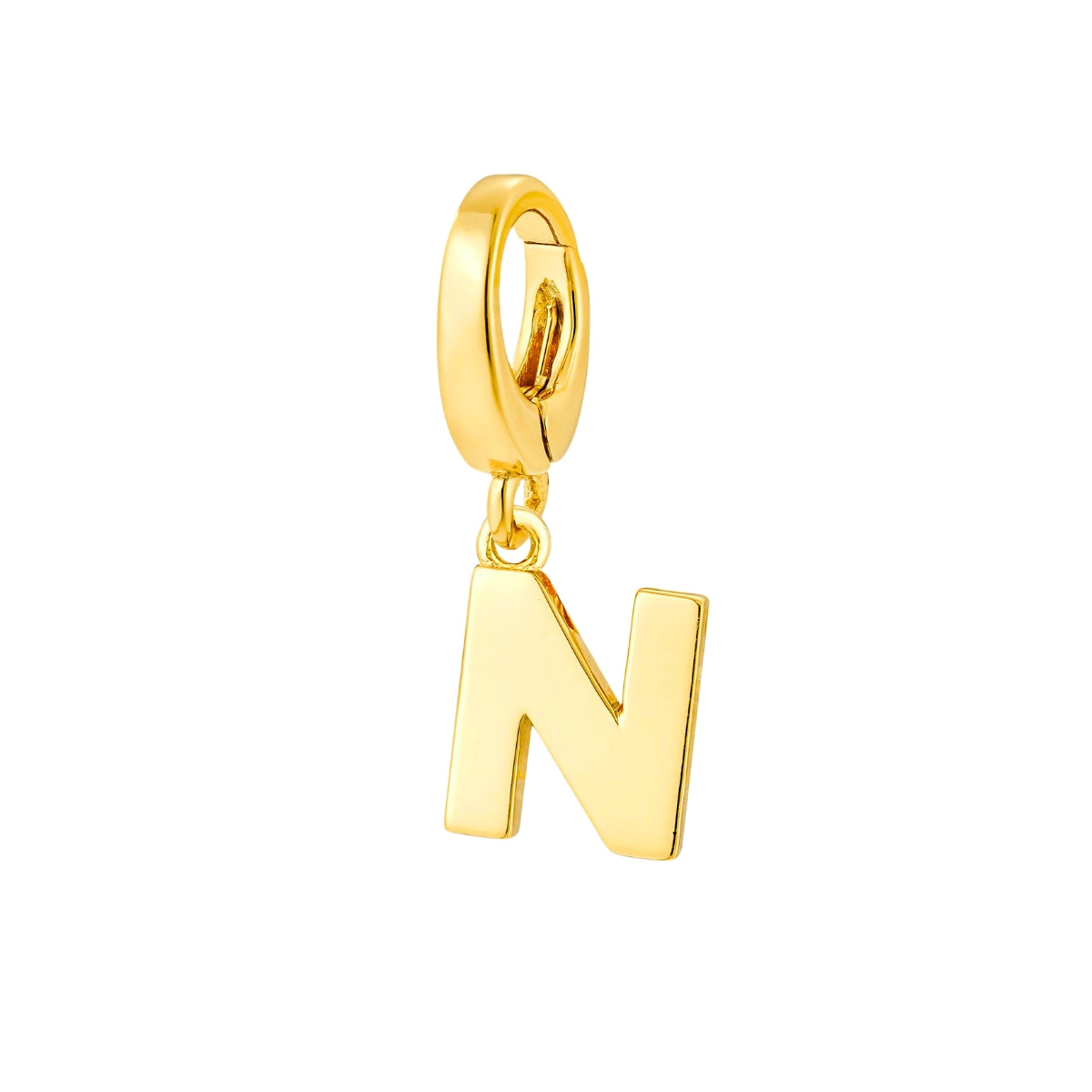 gold initial N charm for necklace or bracelet from featherly - clip on charms