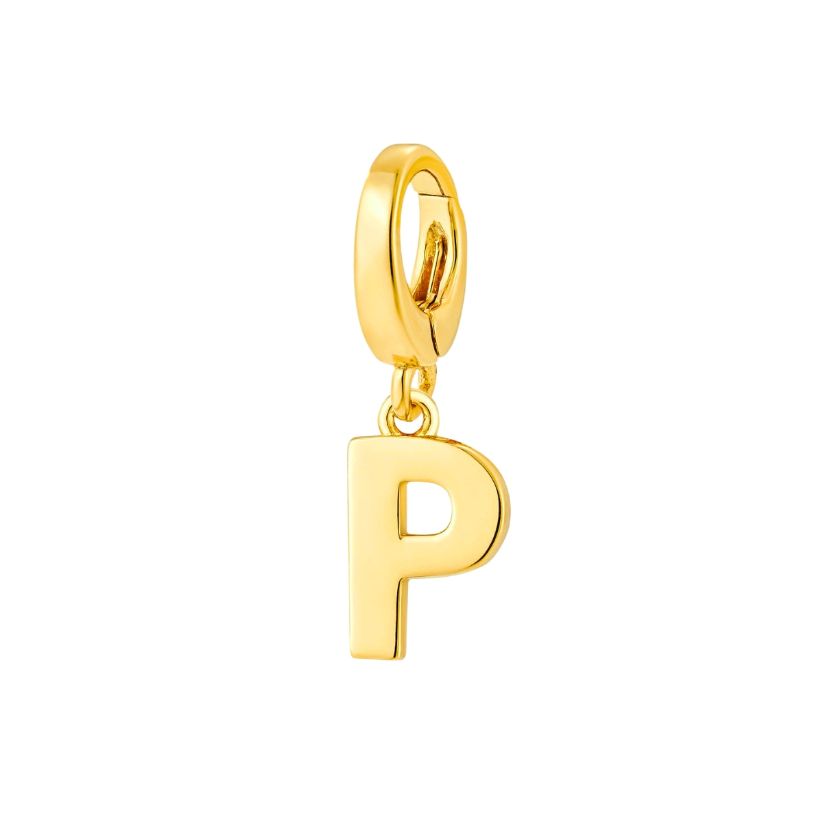 gold initial P charm for necklace or bracelet from featherly - clip on charms