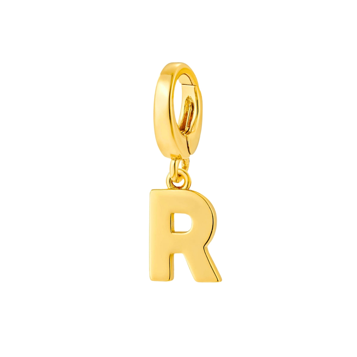 gold initial R charm for necklace or bracelet from featherly - clip on charms