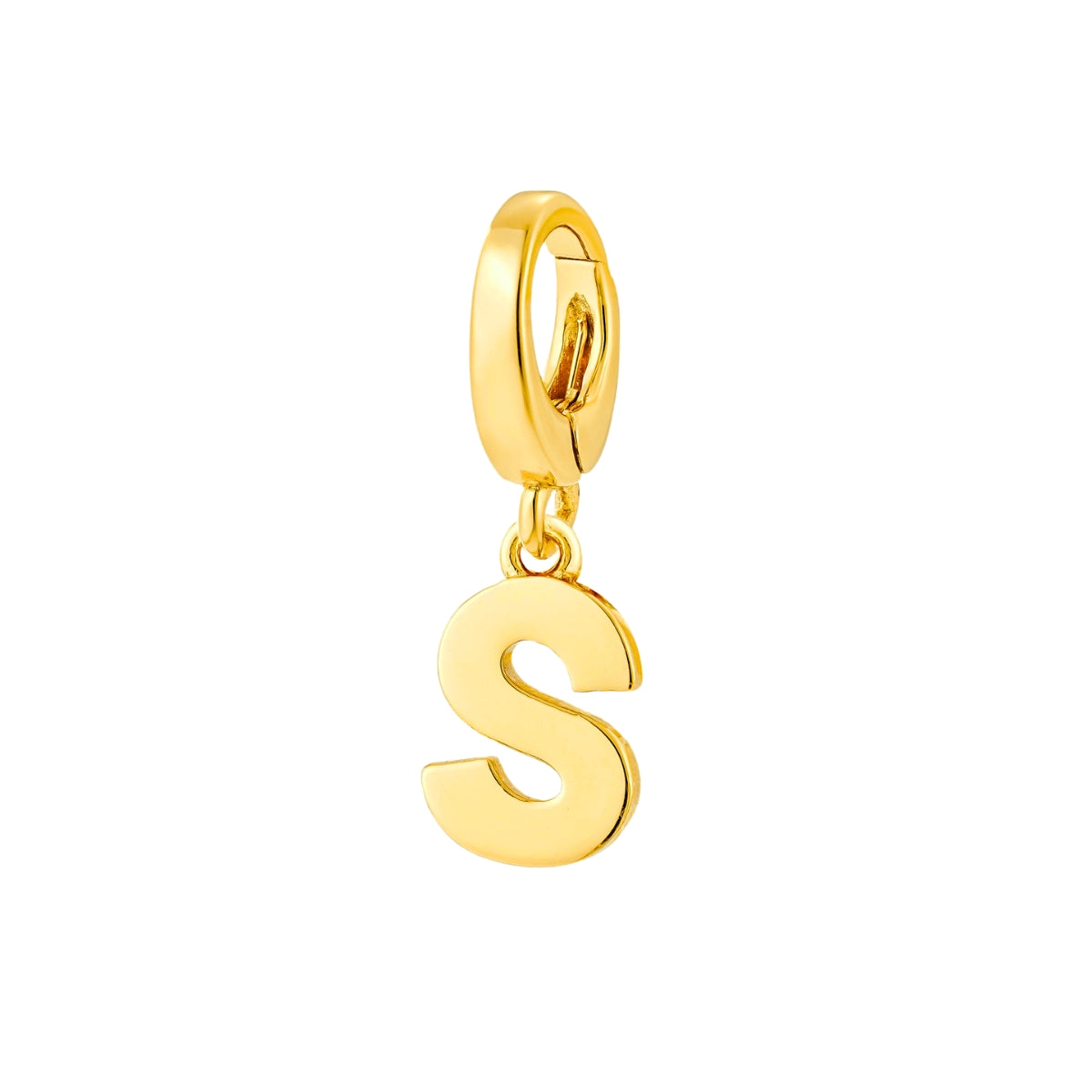gold initial S charm for necklace or bracelet from featherly - clip on charms