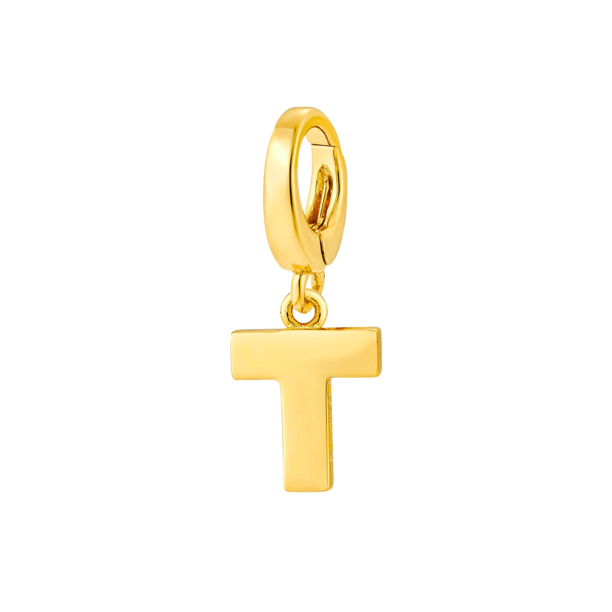 gold initial T charm for necklace or bracelet from featherly - clip on charms